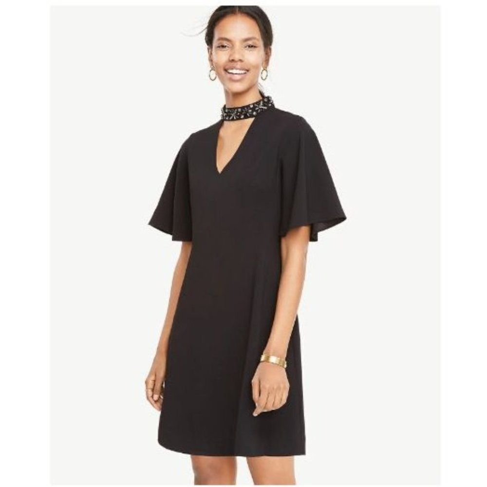 Ann Taylor Petite Beaded Neck Cutout Dress, NWT, 12 petite